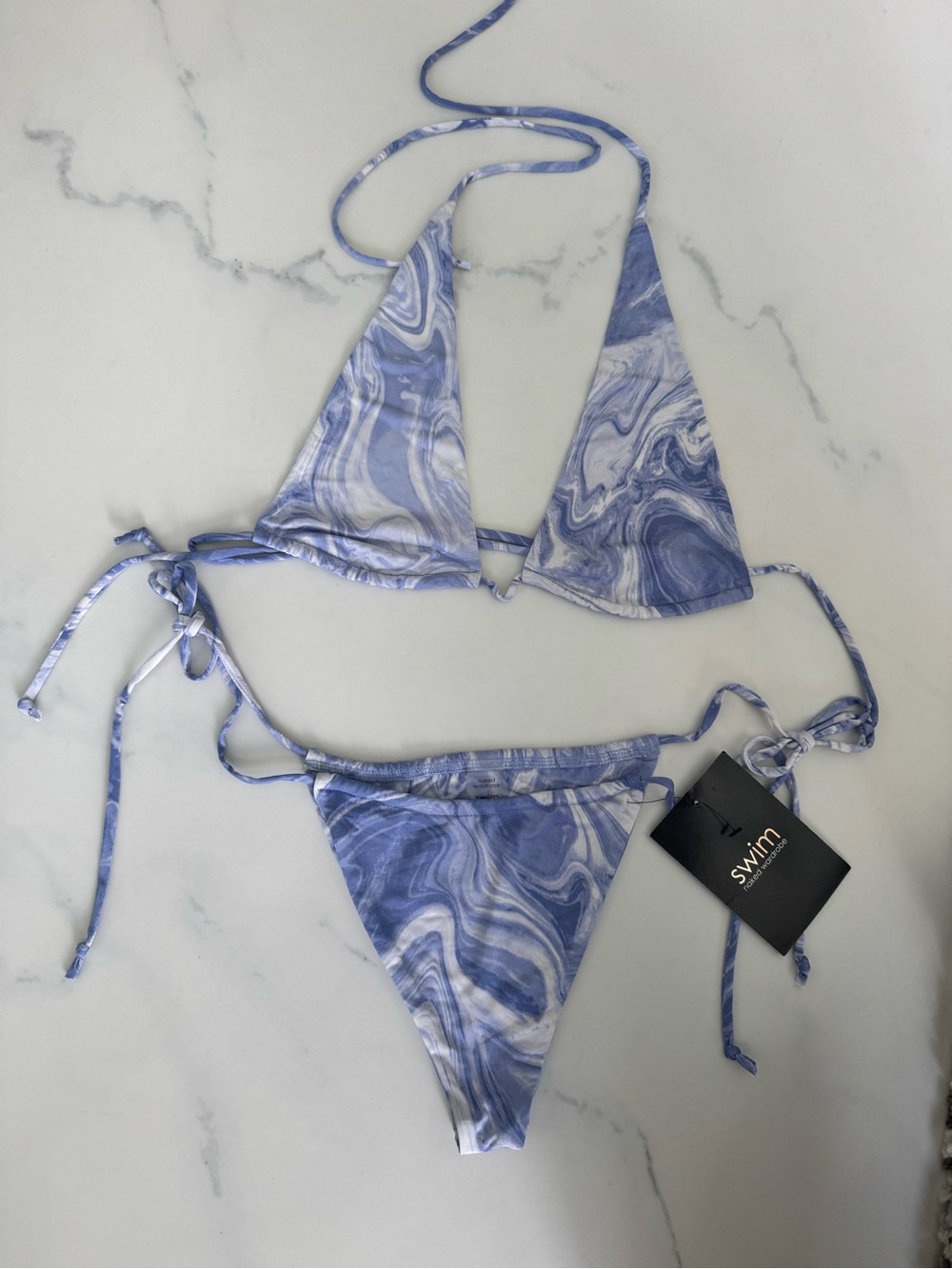 naked wardrobe Blue Marble Swirl String Bikini Set
